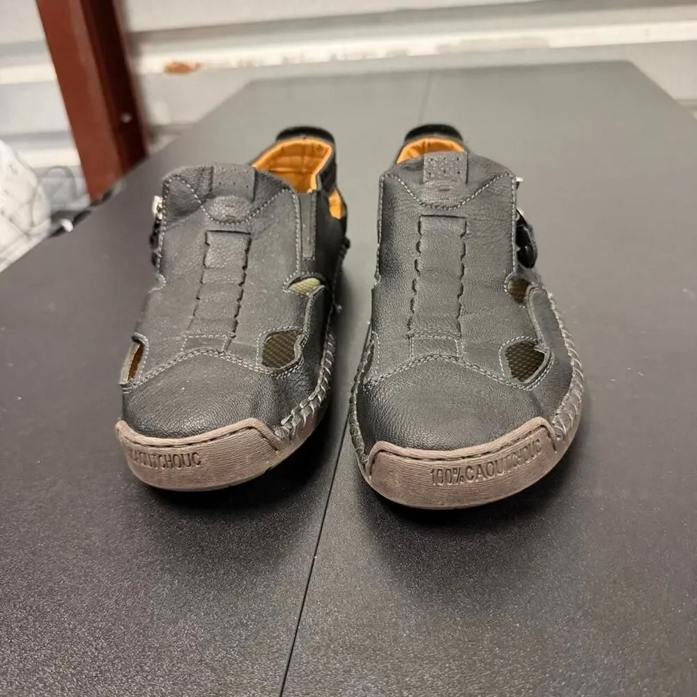 Greks Men's Black and Grey leather Sandals